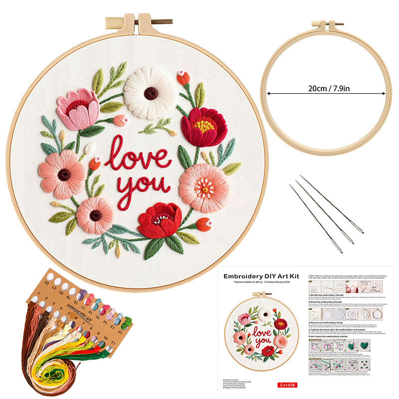 DIY Embroidery Kit Flower Bouquet Pattern | Sunflower Vase Hand Embroidery Starter Kit | Needlework  Set Sulaman Tangan