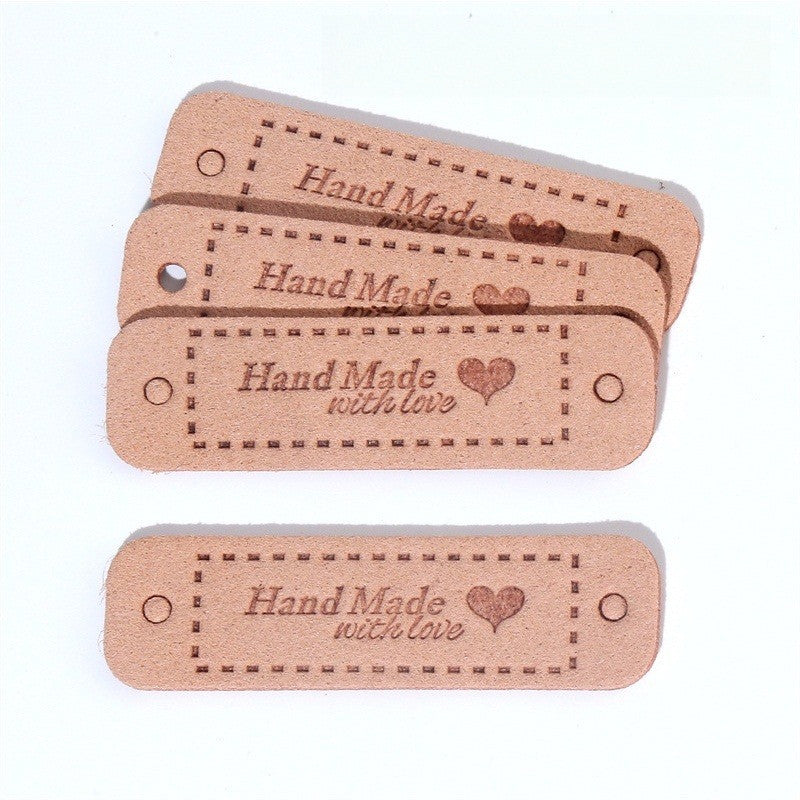 5pcs Handmade Microfiber Label Tag Color Tag 彩色标签handmade爱心两孔压花麂皮绒皮标