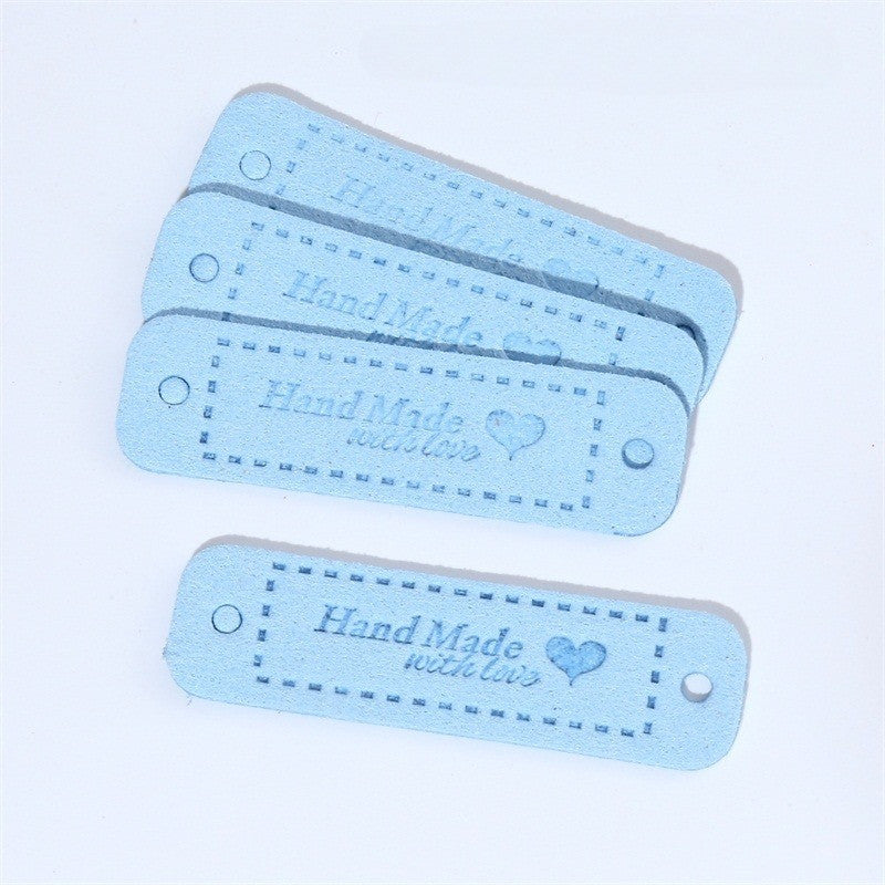 5pcs Handmade Microfiber Label Tag Color Tag 彩色标签handmade爱心两孔压花麂皮绒皮标
