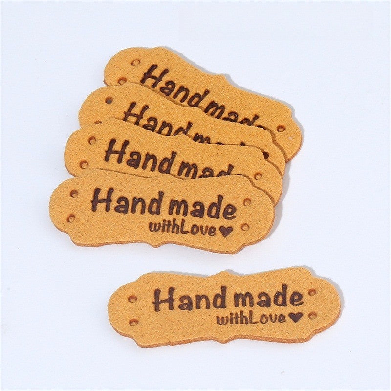 5pcs Handmade Microfiber Label Tag Color Tag 彩色标签handmade花边两孔压花麂皮绒皮标