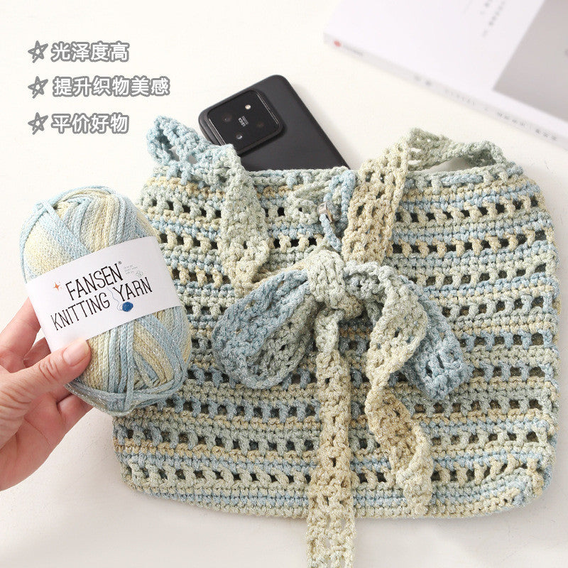2.5mm Glitter Gradient Yarn | Graffiti Style Hollow Cotton Crochet Yarn | Benang Kait | Bag Crochet Yarn