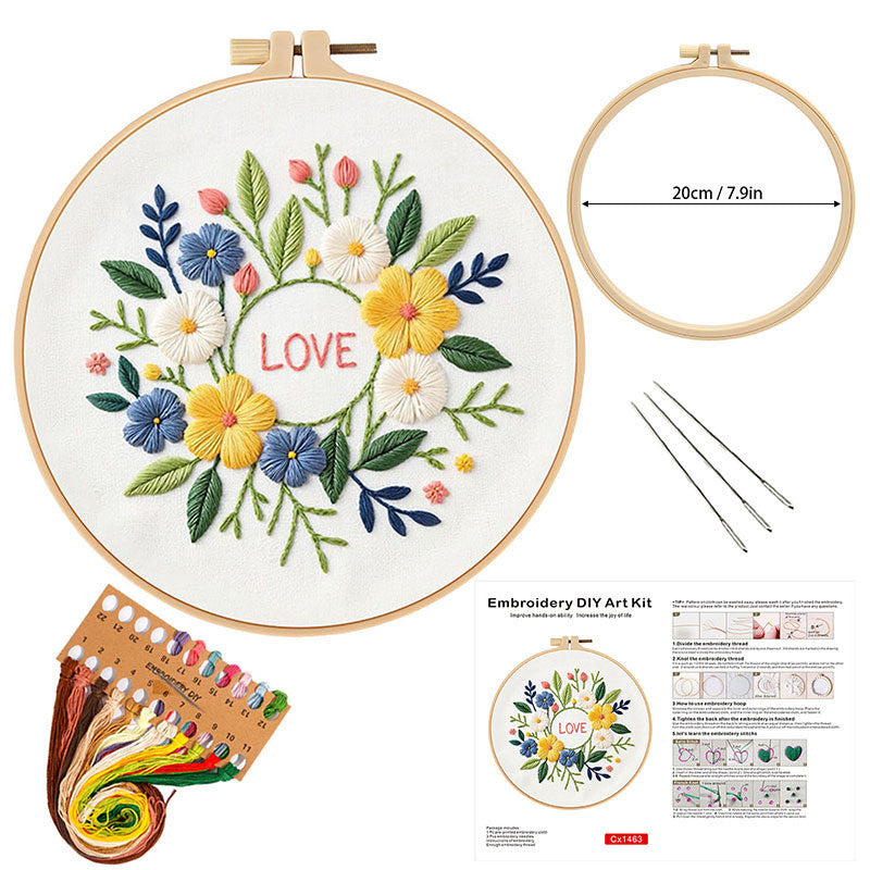 DIY Embroidery Kit Flower Bouquet Pattern | Sunflower Vase Hand Embroidery Starter Kit | Needlework  Set Sulaman Tangan