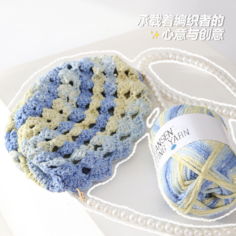 2.5mm Glitter Gradient Yarn | Graffiti Style Hollow Cotton Crochet Yarn | Benang Kait | Bag Crochet Yarn