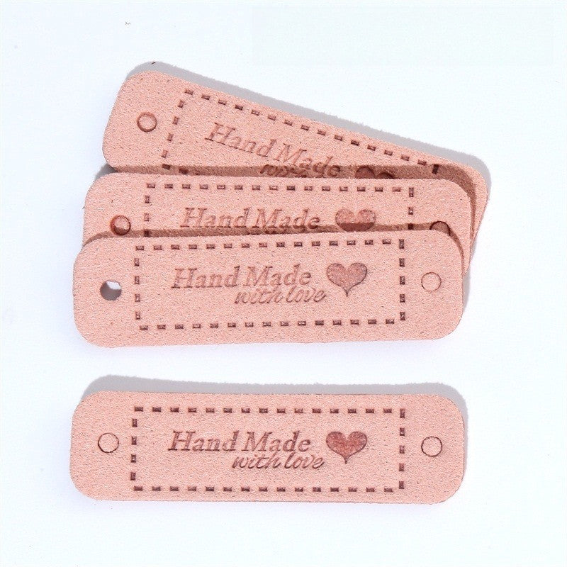 5pcs Handmade Microfiber Label Tag Color Tag 彩色标签handmade爱心两孔压花麂皮绒皮标