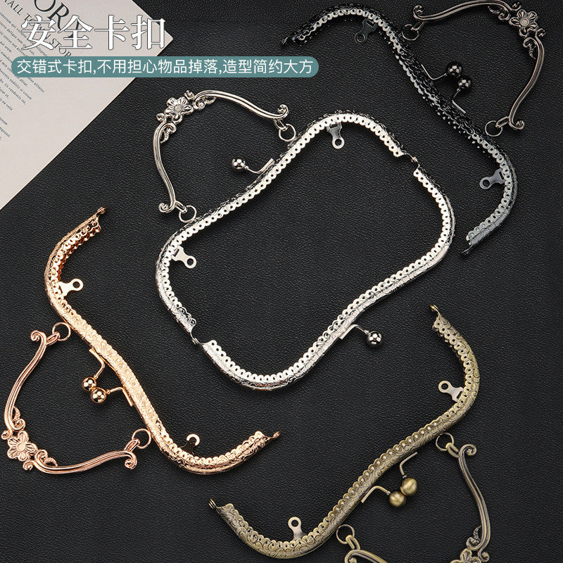 Embossed M-Shape Plum Blossom Metal Purse Frame DIY Handbag Hardware Clasp Lock | Kiss Lock Frame