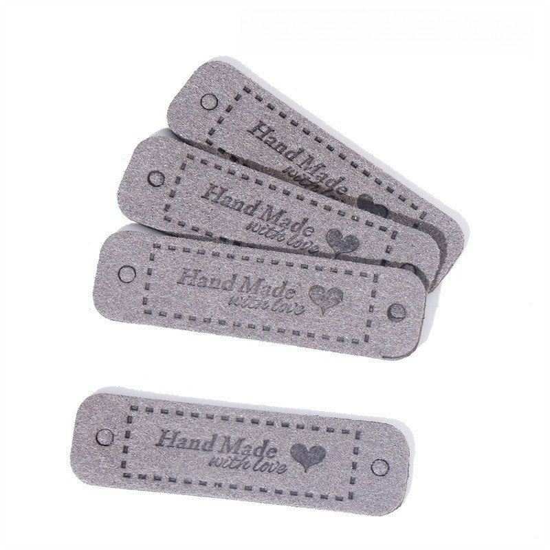 5pcs Handmade Microfiber Label Tag Color Tag 彩色标签handmade爱心两孔压花麂皮绒皮标