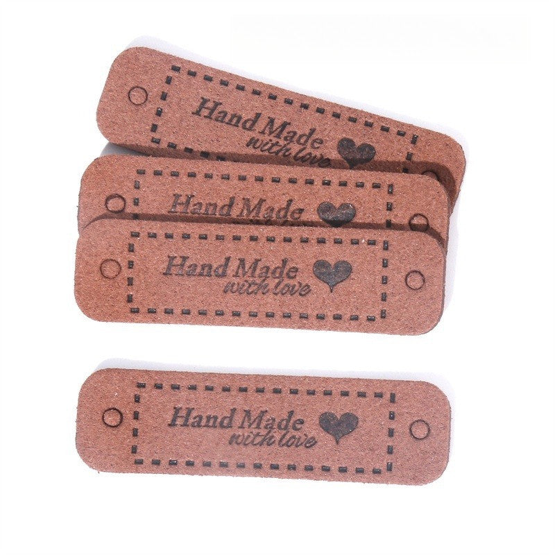 5pcs Handmade Microfiber Label Tag Color Tag 彩色标签handmade爱心两孔压花麂皮绒皮标