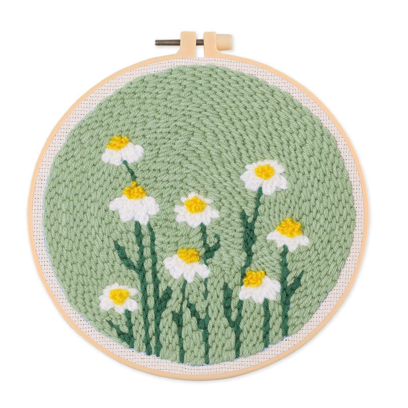 Punch Needle Embroidery Kit with Hoop & Tool | DIY Rug Punch Kit Flower Pattern | Russian Poke Needle Set