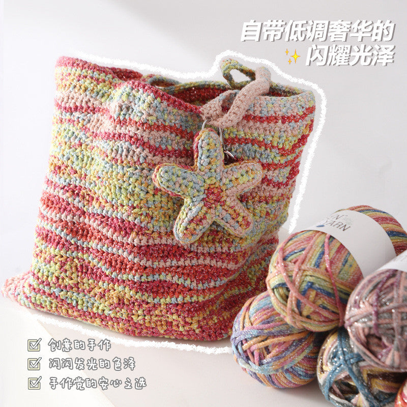2.5mm Glitter Gradient Yarn | Graffiti Style Hollow Cotton Crochet Yarn | Benang Kait | Bag Crochet Yarn
