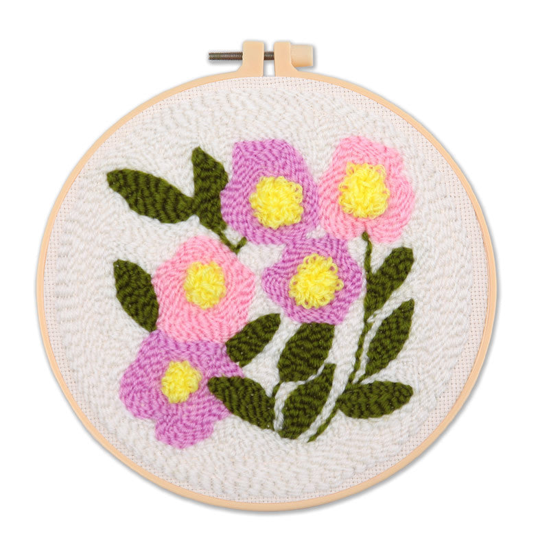 Punch Needle Embroidery Kit with Hoop & Tool | DIY Rug Punch Kit Flower Pattern | Russian Poke Needle Set