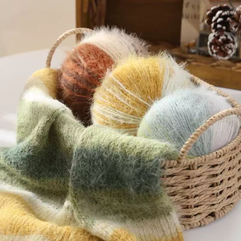 100g- Variegated Long Pile Wool Blend Yarn| Crochet & Knitting Yarn for Hat Shawl Scarf | Benang Kait | 十刻 雪宝同款 平替 羊毛混纺线