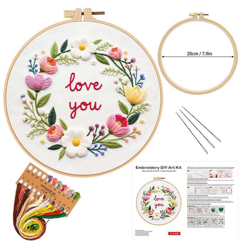 DIY Embroidery Kit Flower Bouquet Pattern | Sunflower Vase Hand Embroidery Starter Kit | Needlework  Set Sulaman Tangan