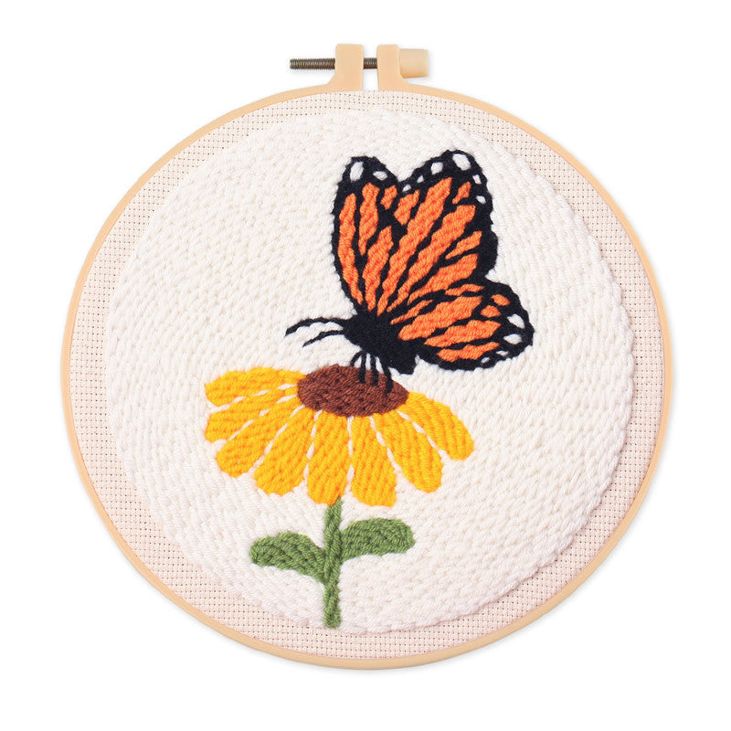 Punch Needle Embroidery Kit with Hoop & Tool | DIY Rug Punch Kit Flower Pattern | Russian Poke Needle Set