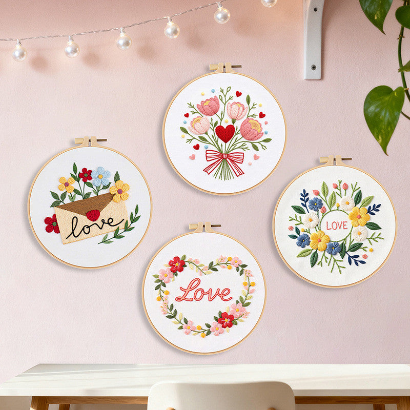 DIY Embroidery Kit Flower Bouquet Pattern | Sunflower Vase Hand Embroidery Starter Kit | Needlework  Set Sulaman Tangan