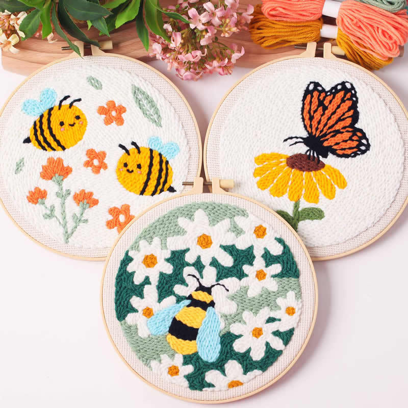 Punch Needle Embroidery Kit with Hoop & Tool | DIY Rug Punch Kit Flower Pattern | Russian Poke Needle Set